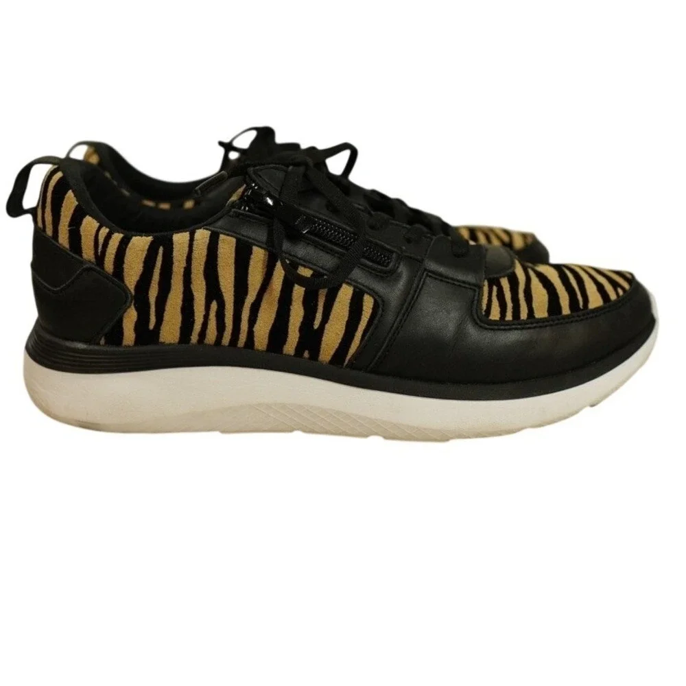 Vionic Remi Tiger Sneakers Women 11 Black Tan Calf Hair Animal Print Walkng Shoe